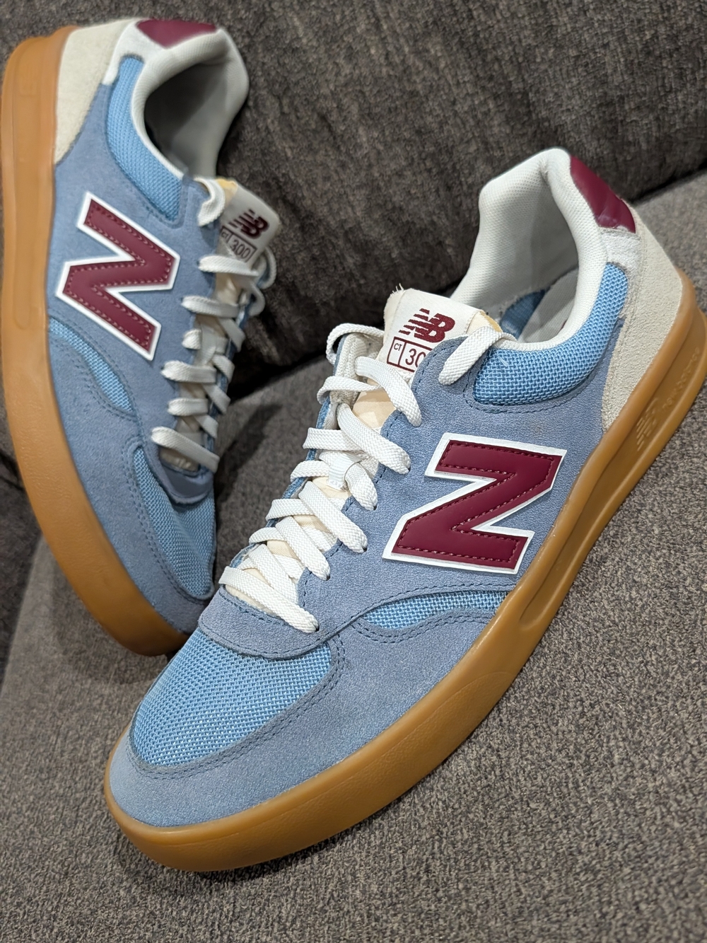New Balance Men's Light Blue & Burgundy Suede Mesh Sneakers